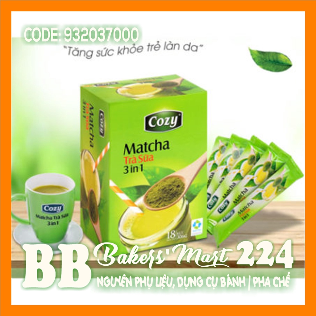 Trà sữa MATCHA COZY 3 in 1 - Hộp 306gr (18 gói x 17gr) | KHÔNG KÈM LY