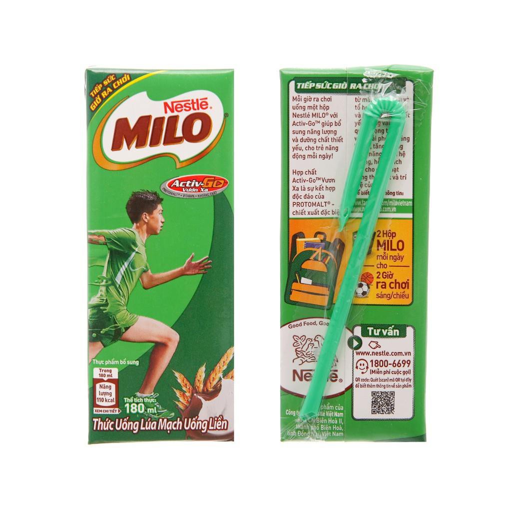 Sữa lúa mạch Nestle Milo ít đường/ ActivGo lốc 4 hộp x 180ml