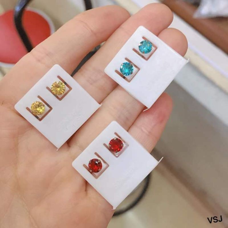 Bông tai nụ đá bạc ta nguyên chất nhiều màu