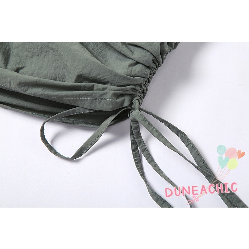 DUNEA Chân Váy Xếp Ly Lưng Cao Phối Dây Rút Thời Trang Cho Nữ