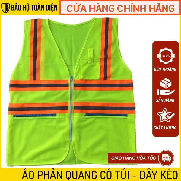 Áo lưới phản quang Có Túi | Áo phản quang bảo hộ lao động cho công nhân, kỹ sư làm công trình, công trường, nhà máy...