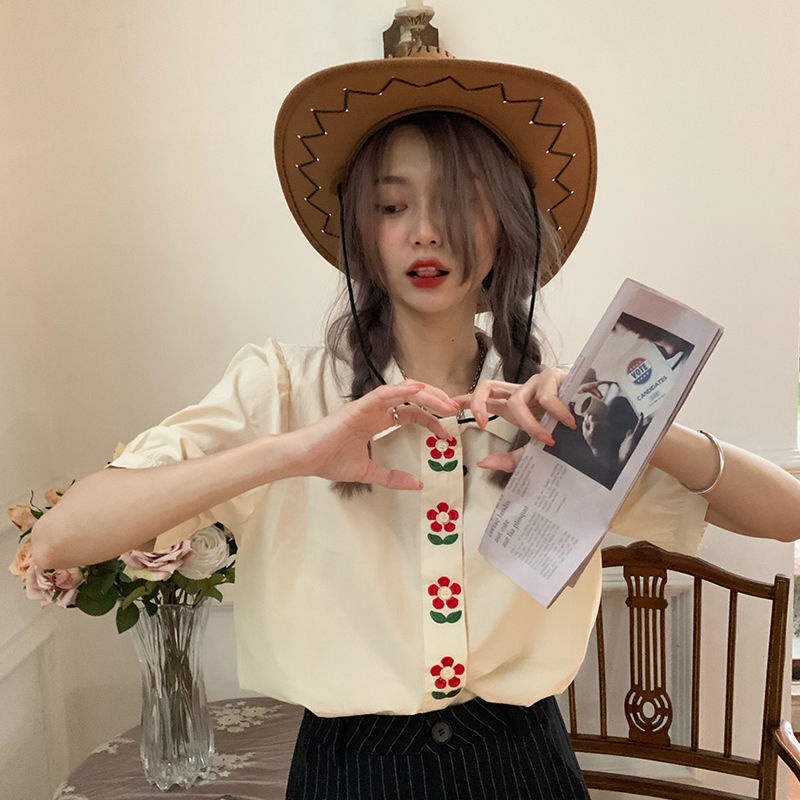 Áo Sơ Mi Ngắn Tay Họa Tiết Thêu Hoa Phong Cách Cổ Điển Dành Cho Nữ