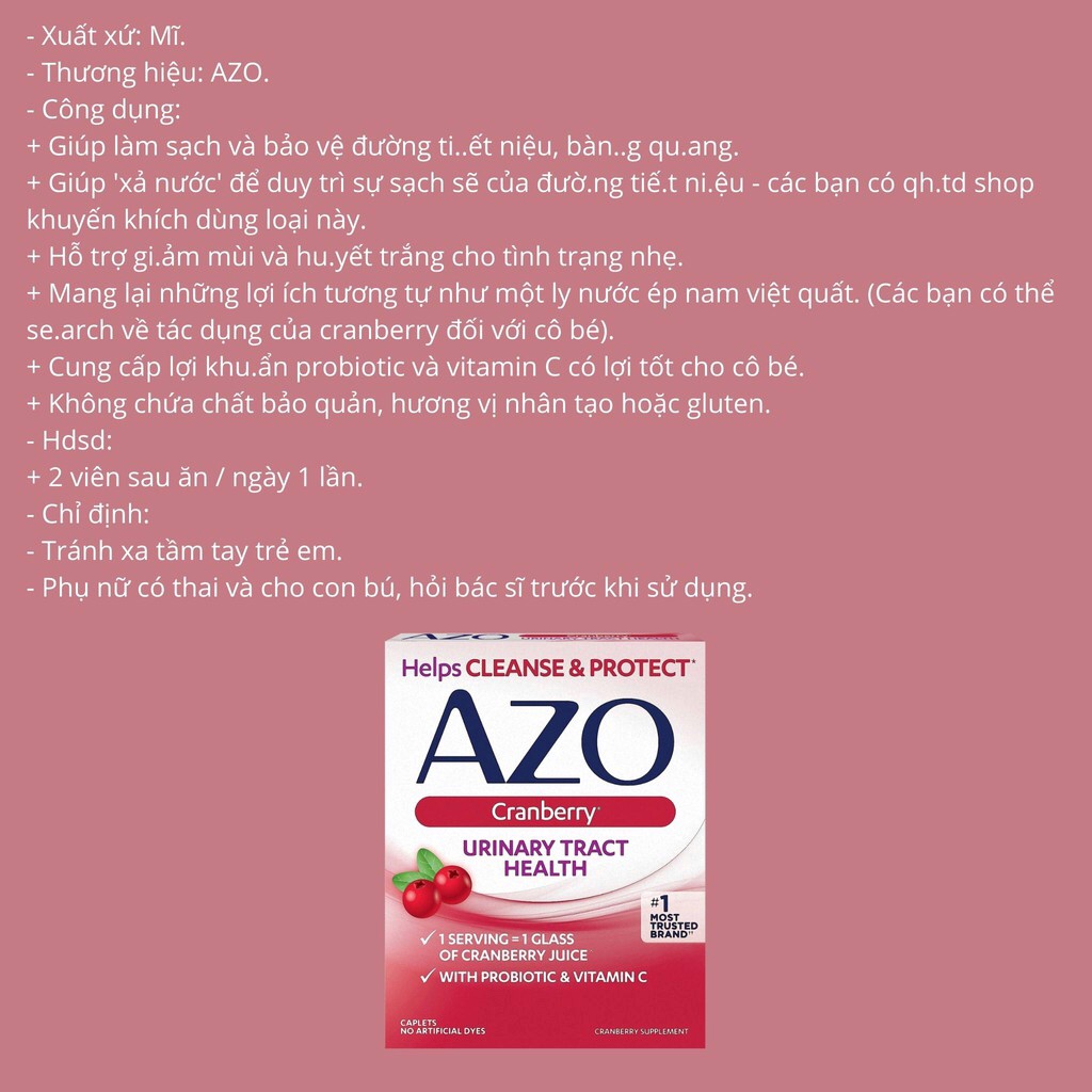 Azo Cranberry 25000mg hỗ trợ bàng quang và tiết niệu 100 viên