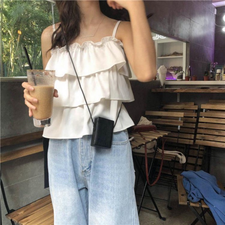 áo 2 dây bánh bèo 3 tầng xòe bồng chất đũi lụa đẹp đi biển mặc nhà cực xinh A10 nội y xanh babydoll bánh bèo mầu trắng đ