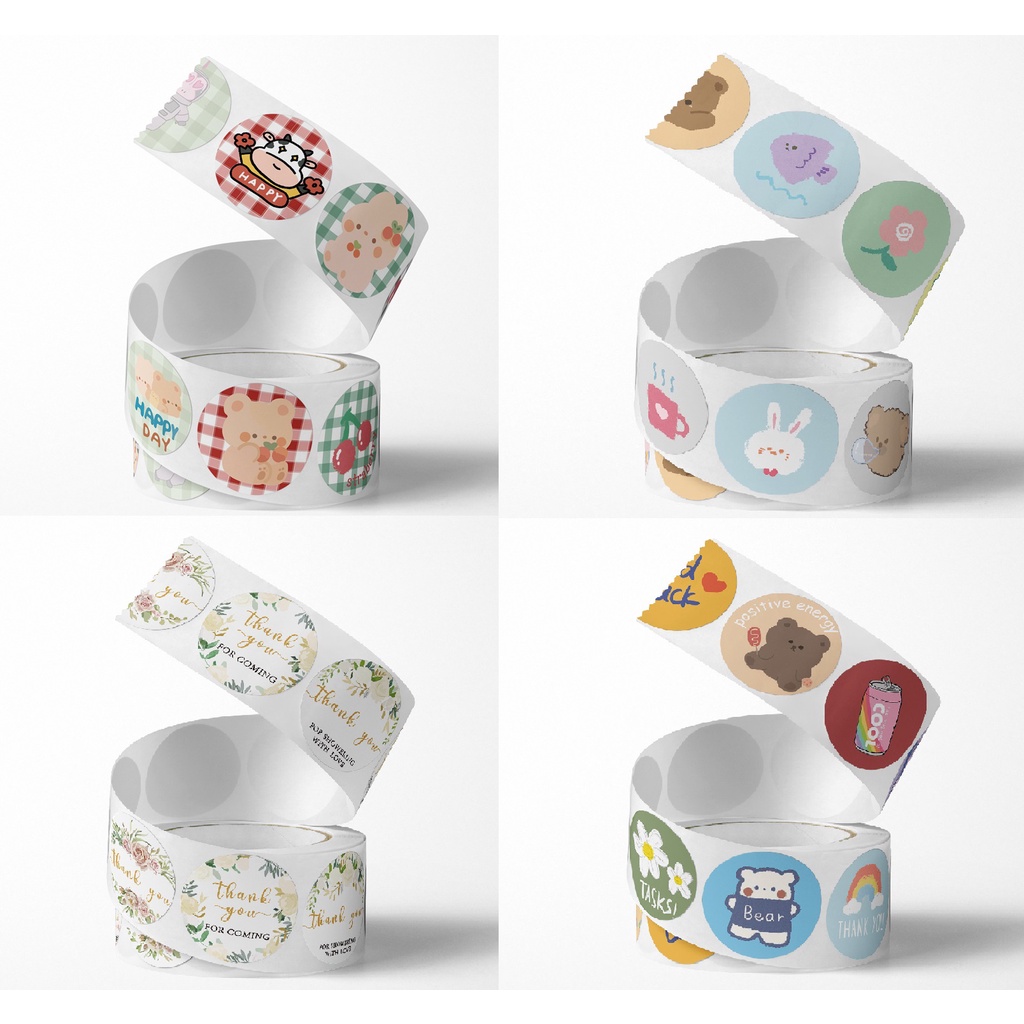 Cuộn 500 sticker thank you, nhãn dãn cảm ơn, tem tròn cảm ơn họa tiết dễ thương đáng yêu