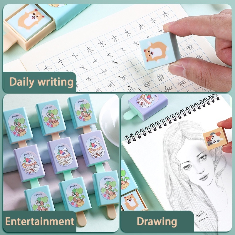 Deli Sáng tạo phong cách hoạt hình học sinh tẩy hộp tẩy phim hoạt hình mềm tẩy bút chì tẩy