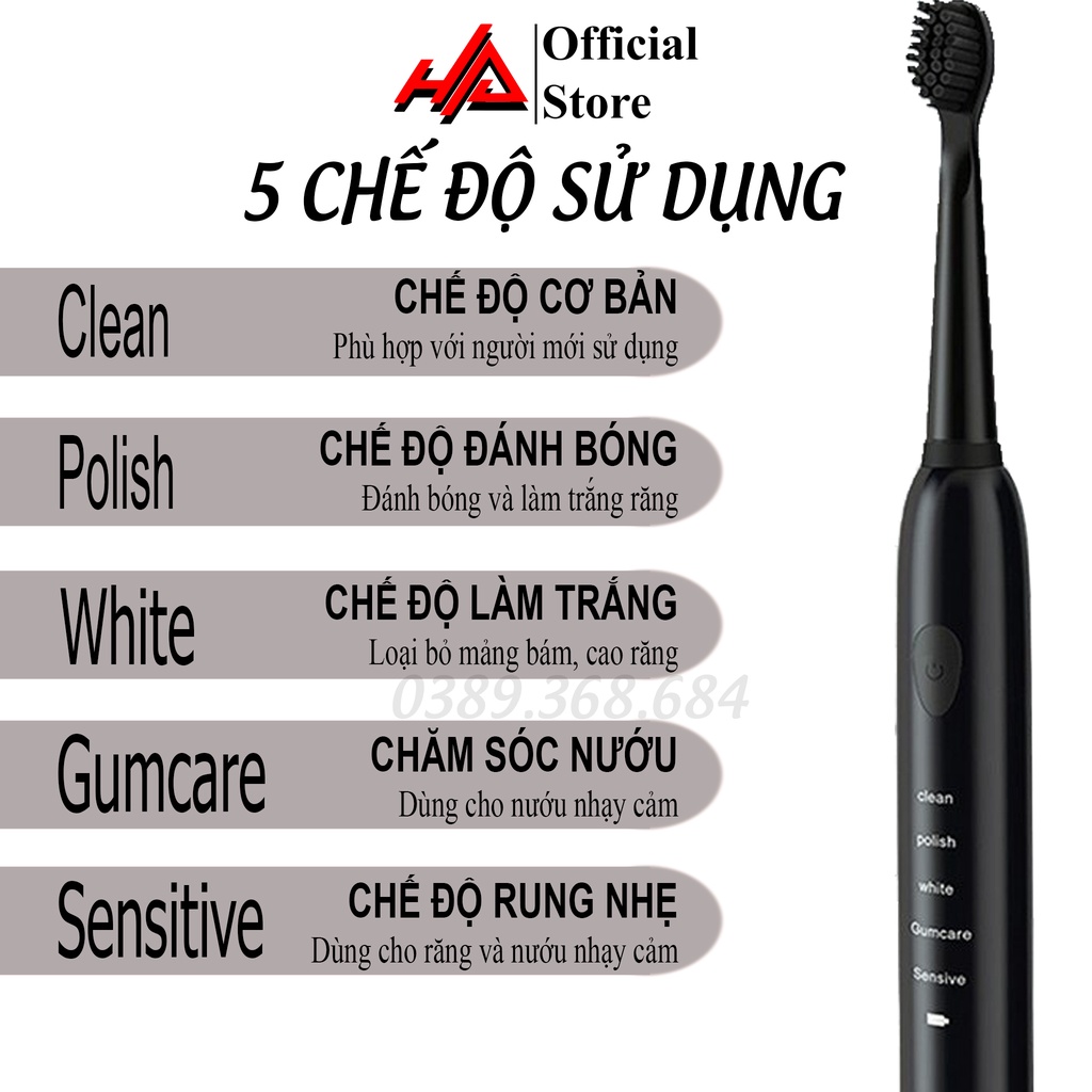 Bàn chải điện Sonic X1 Pro, bàn chải đánh răng điện 5 chế độ rung - HAHA Store