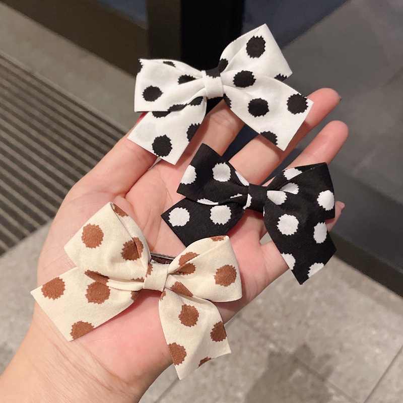 Kẹp Tóc Nơ Họa Tiết Chấm Bi Màu Cà Phê Phong Cách Hàn Quốc Dễ Thương Thời Trang Cho Bé Gái