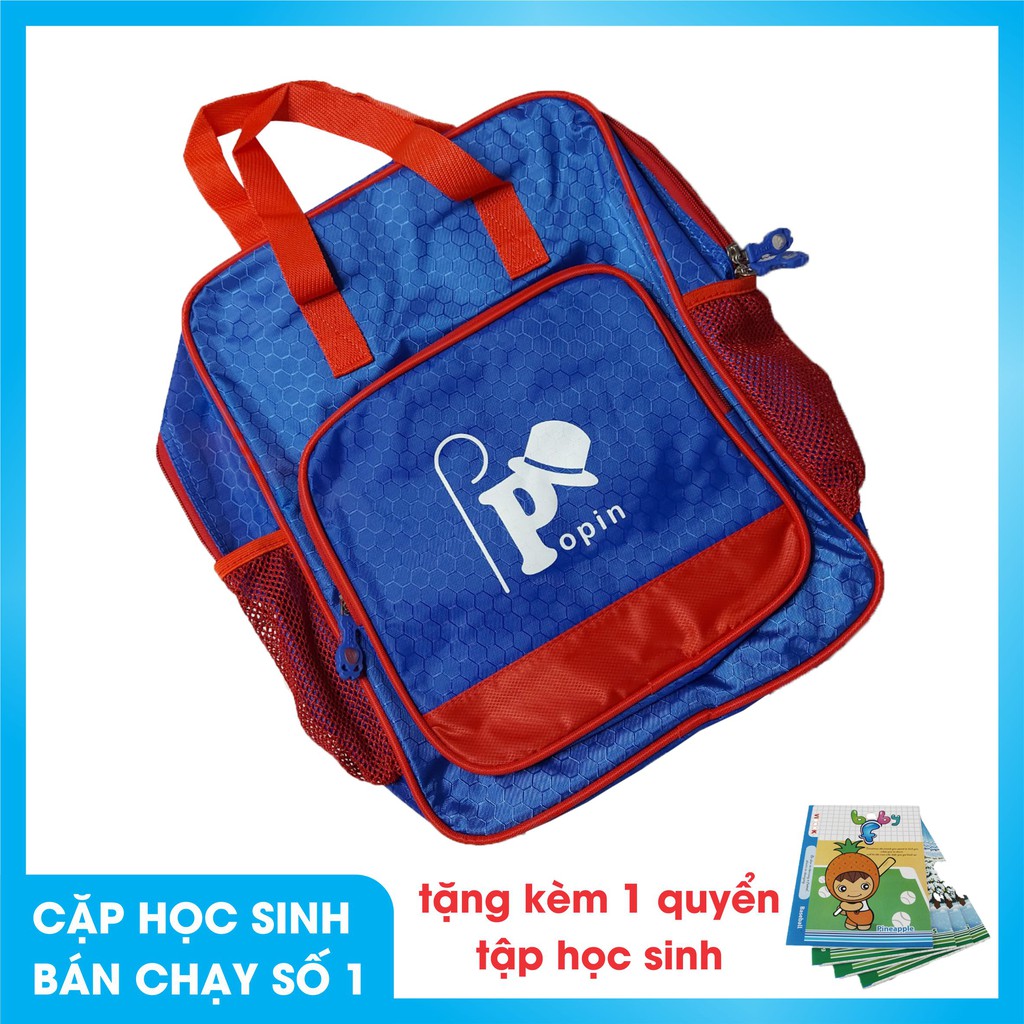 Balo học sinh, chất liệu vải dù chống nước, kích thước: 33 cm x 39 cm x 12 cm, tặng kèm 1 cuốn tập 100 trang
