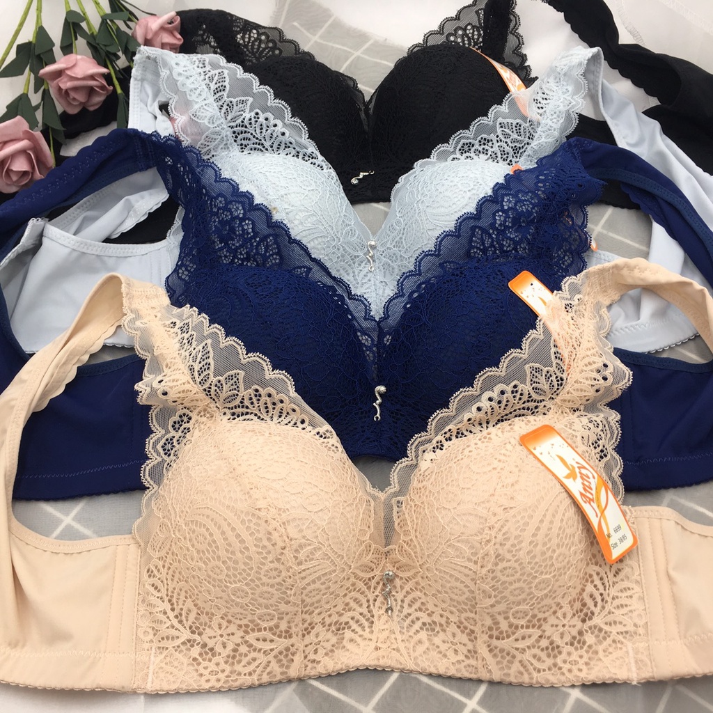 Áo định hình ngực áo lót ren nữ không gọng đệm mỏng bản to che mỡ lưng 6699 kge