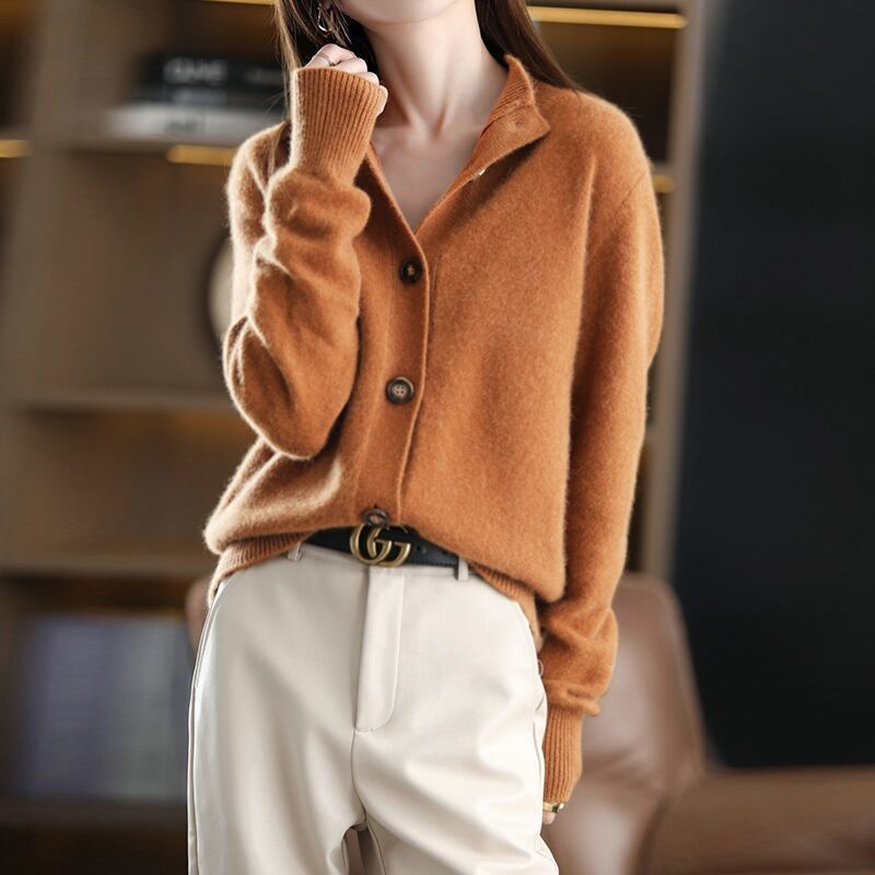 Áo Khoác Cardigan Dệt Kim Cổ Đứng Phong Cách Thời Trang Thu Đông