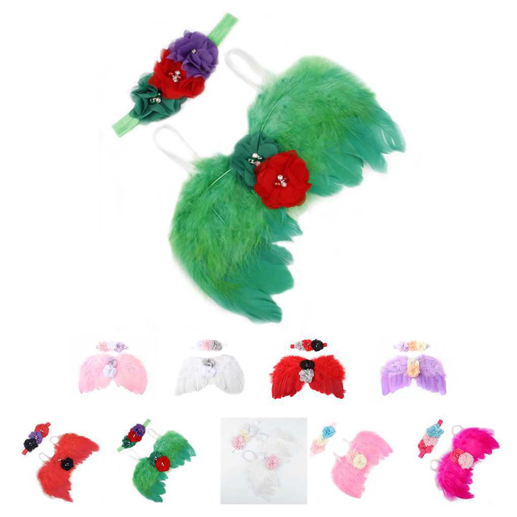 Baby Newborn Angle Feather Wing Colorful Flower Prop Suit Infant Clothes Suit