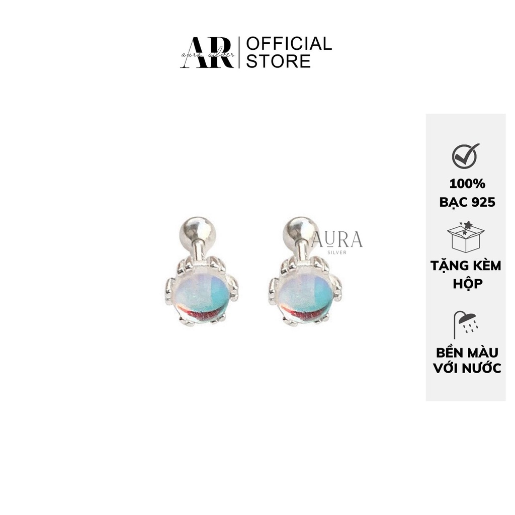 Bông tai bạc nữ khuyên tai đá tròn mặt trăng Moon Stone-KT50