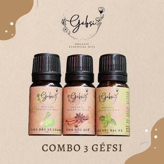 Combo 3 tinh dầu géfsi - tinh dầu sả chanh, bạc hà, quế - thiên nhiên - xông phòng - 10ml