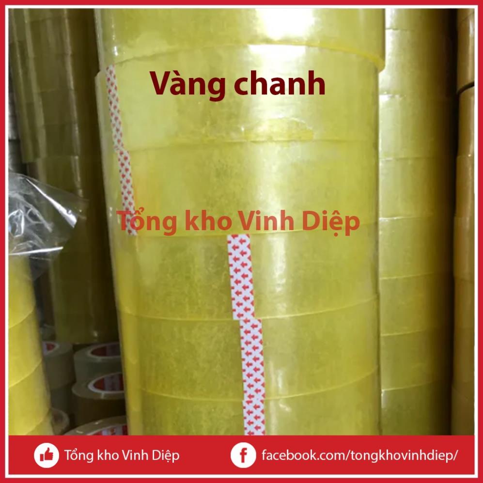 01 cuộn băng dính băng keo 0.5kg lõi giấy 7mm đủ 3 màu vàng chanh, trong suốt, nâu đục