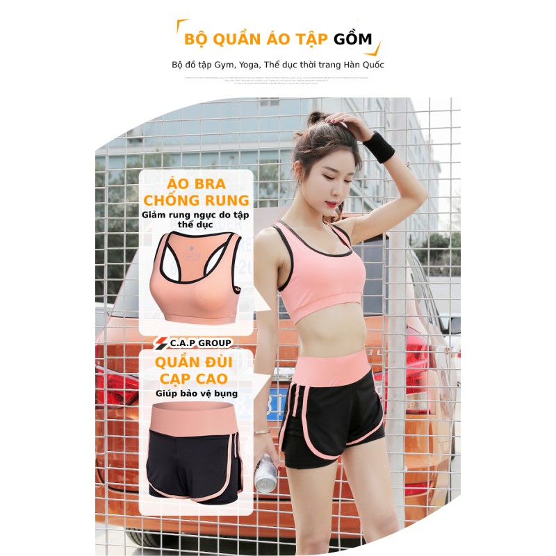 Bộ quần áo tập Yoga Gym nữ đồ tập Aerobic Thể thao siêu Hot hàng cao cấp - Set Quần đùi + Áo Bra