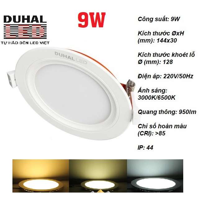 Đèn LED Duhal KDMT0091 - Panel Tròn 9W, Đổi Màu 3 Chế Độ, IP44, Việt Nam