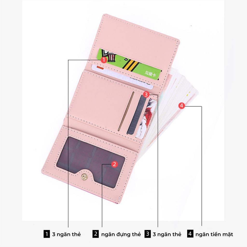 Ví nữ mini cầm tay da bóng GENZZZ đính đá nhỏ gọn nhiều ngăn tiện dụng chất da cao cấp V024