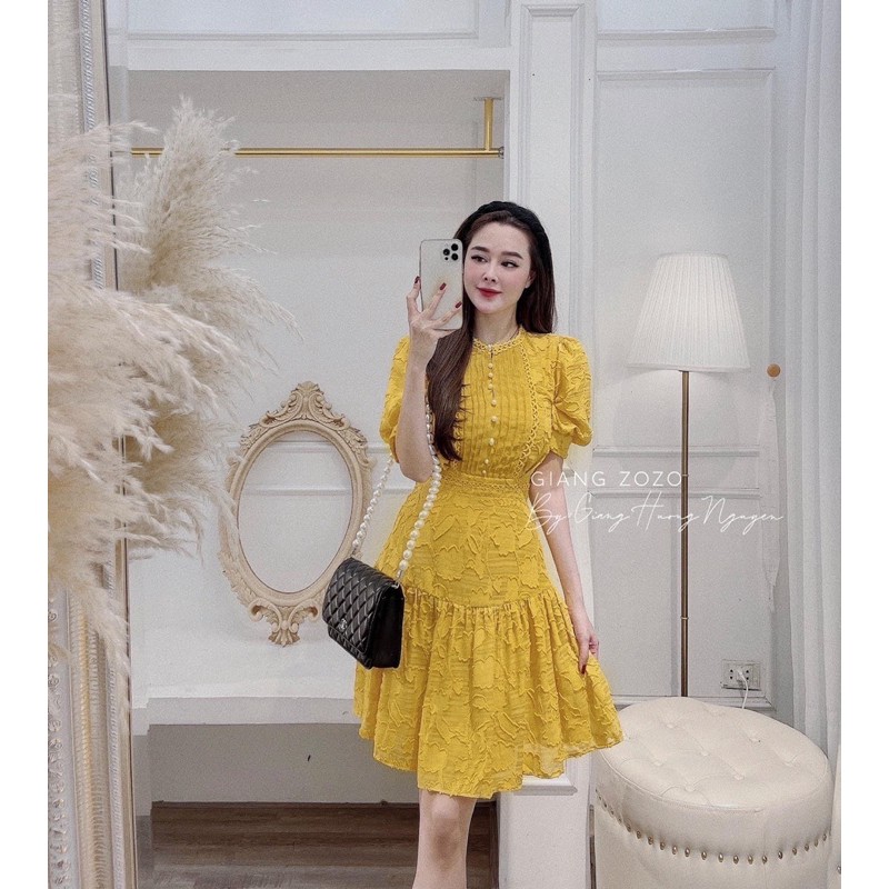 VÁY REN HOA CHÌM CÚC NGỌC 2 MÀU VÀNG TRẮNG