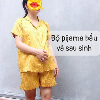 Bộ Pijama LỤA GẤM bầu và sau sinh quần đùi áo cộc cho mẹ bầu từ 45 - 70kg