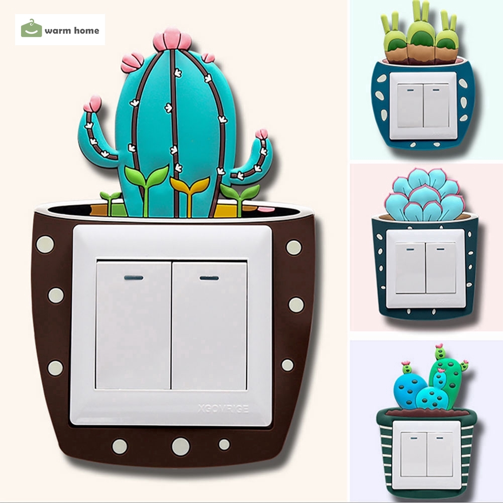 Sticker dán công tắc bằng silicone hình cây xương rồng 3D xinh xắn