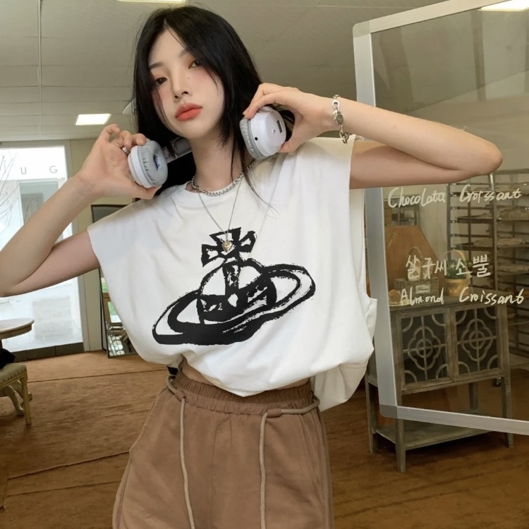 ◐Áo Thun Không Tay Dáng Rộng In Chữ Thời Trang Mùa Hè Hàng Mới Dành Cho Nữ 2022