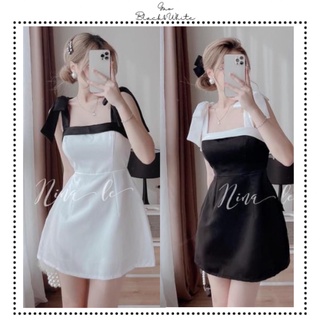 Váy cúp ngực 2 dây nơ 2 màu trắng đen