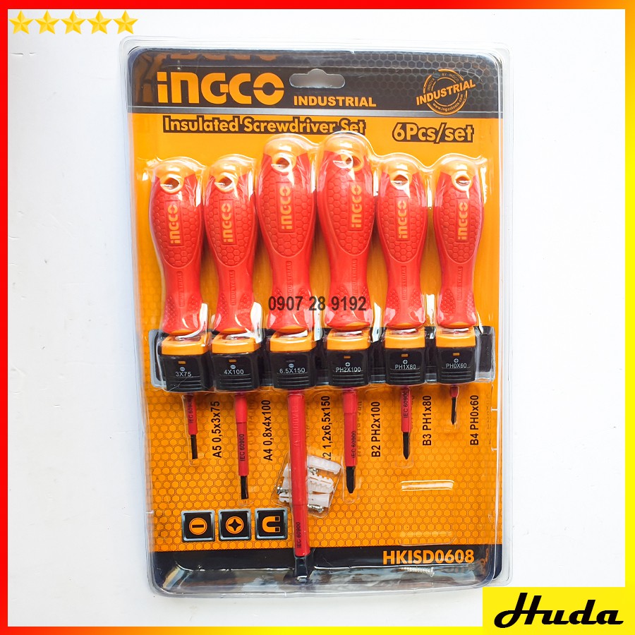 Bộ 6 tua vít dẹp và bake cách điện 1000v Total Ingco Bộ tuốc nơ vít cách điện chất liệu hợp kim