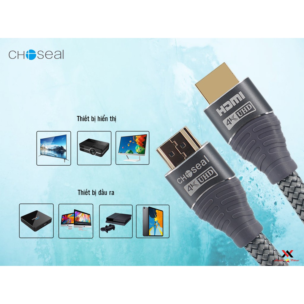 【Chính hãng】dây Cáp HDMI Choseal 2.0/4K Cao Cấp tốc độ cao, loại tròn 1,5m, 3m, 5m, 8m, tivi, máy tính,  chuẩn full HD