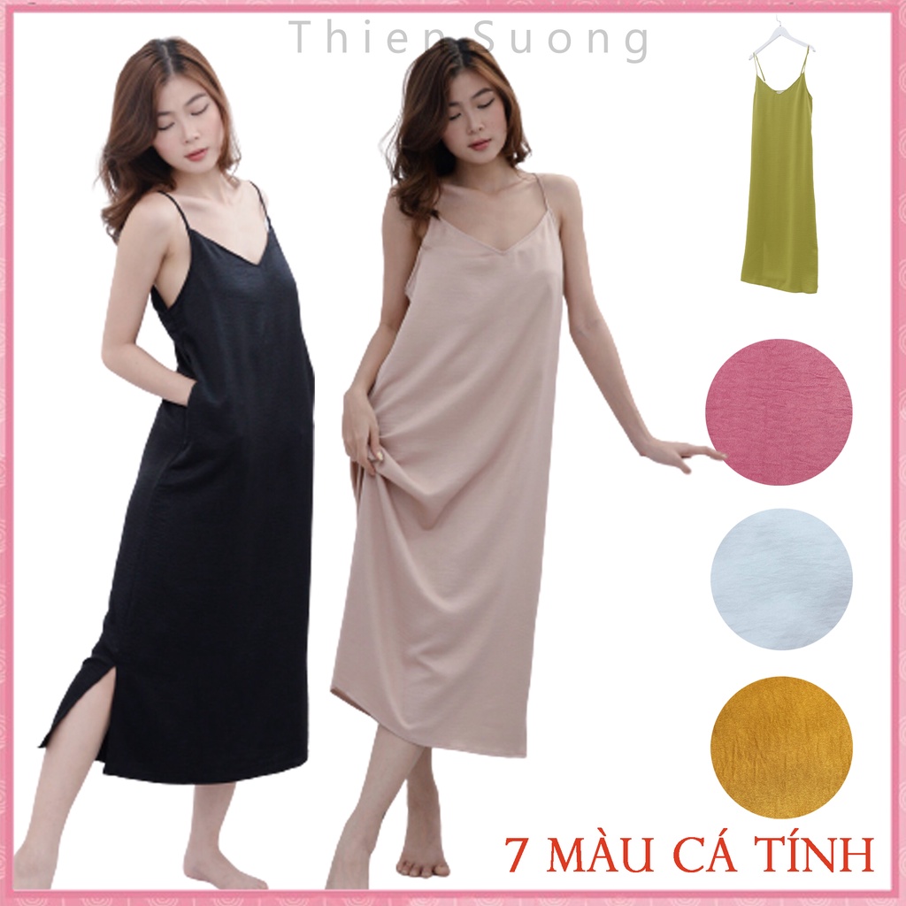 Đầm 2 dây xuông dài Váy xuông dài 🔥GIẢM 45%🔥 6 MÀU - VẢI ĐŨI CÁT CAO CẤP mềm mại rũ rất sang ạ - có túi và lớp lót ngực