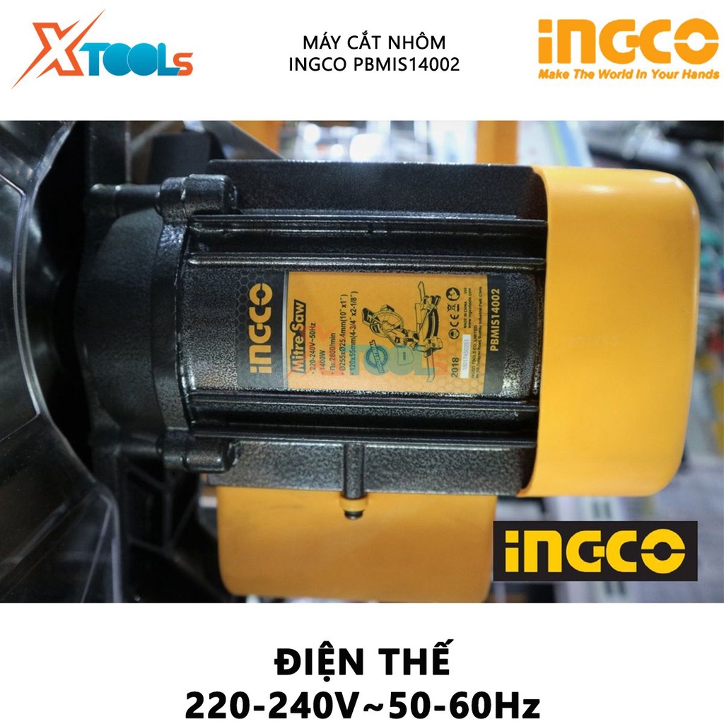 Máy cắt góc đa năng INGCO PBMIS14002 | máy cắt nhôm 1400W, Tốc độ không tải 2800 vòng/phút, 55mm x 120mm, thép không gỉ