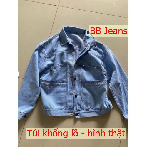 Áo khoác jean nữ có mũ dây kéo túi khổng lồ FAH Daniel 4 túi đẹp rộn ràng Panda Store