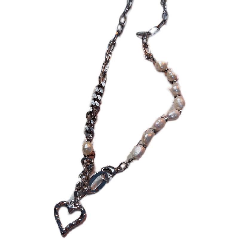 Vòng cổ Mặt Trái Tim Rỗng Đính Ngọc Trai Phong Cách Thời Trang Đơn Giản