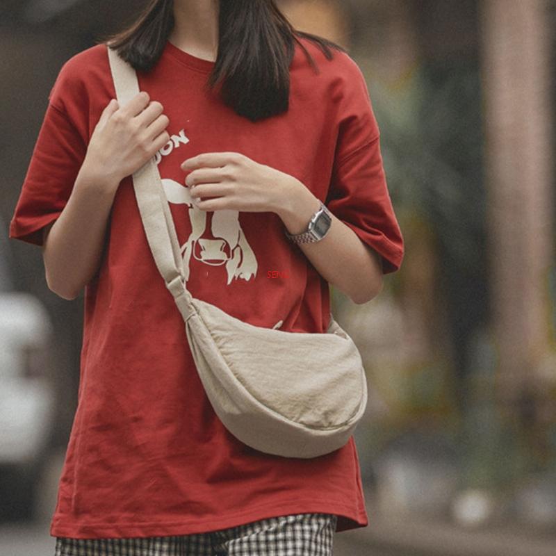 Túi Đeo Chéo Nylon Màu Trơn Phong Cách Boho Thời Trang Cho Nữ