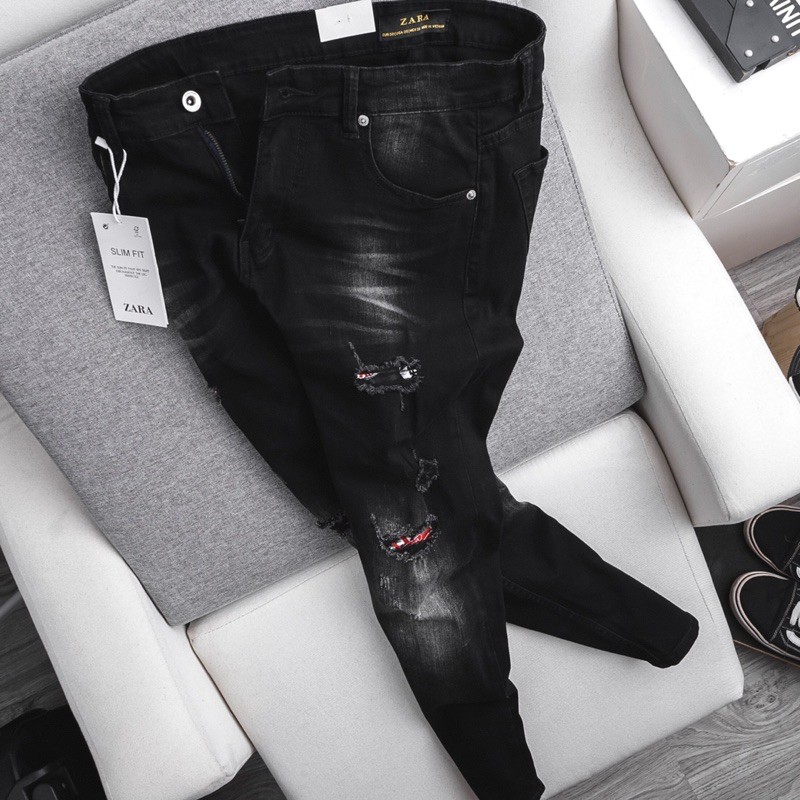 Quần jean nam skinny rách màu đen dáng ôm chất đẹp