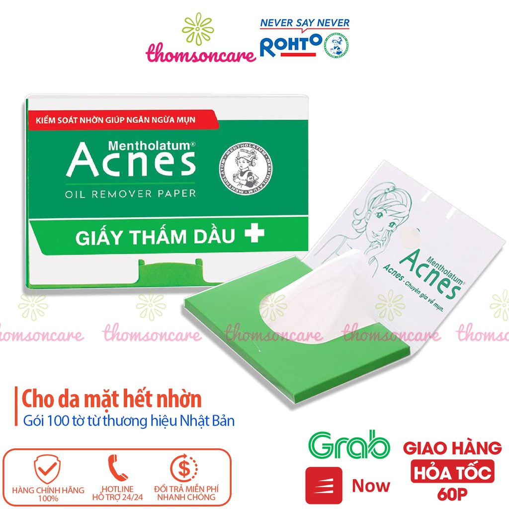 Giấy thấm dầu da mặt Acnes gói 100 tờ, giảm nhờn mũi, ngừa mụn, từ Nhật Bản