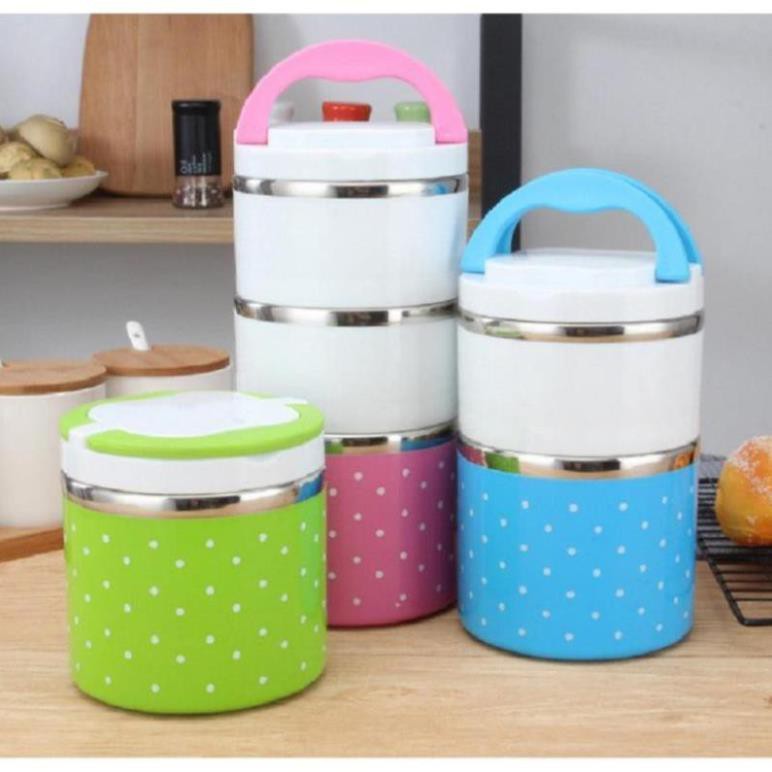 Cà men đựng thức ăn giữ nhiệt chấm bi/Cặp lồng cơm giữ nhiệt chấm bi lõi INOX