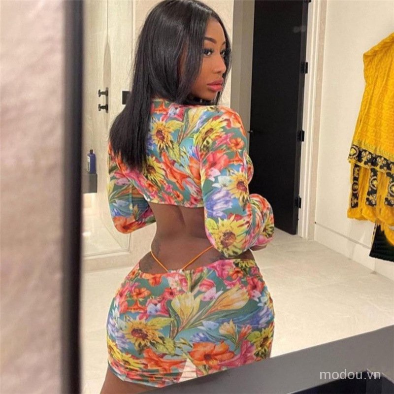 Bộ Đồ 3 Món Gồm Áo Crop Top + Chân Váy + Quần Lót Phối Lưới Thời Trang Mùa Hè Năng Động Cho Nữ