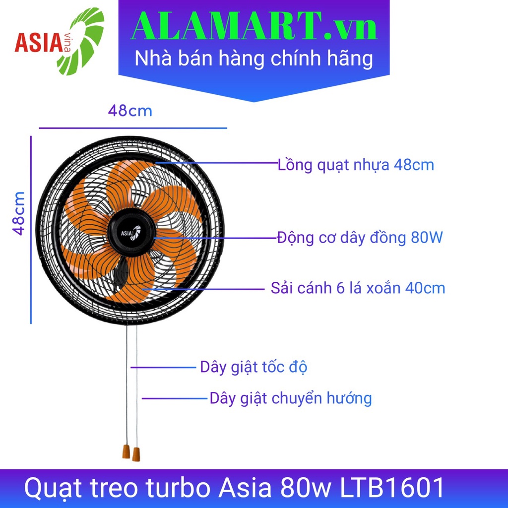 Quạt treo Turbo Asia công suất LTB1601 (6 cánh, 80W)