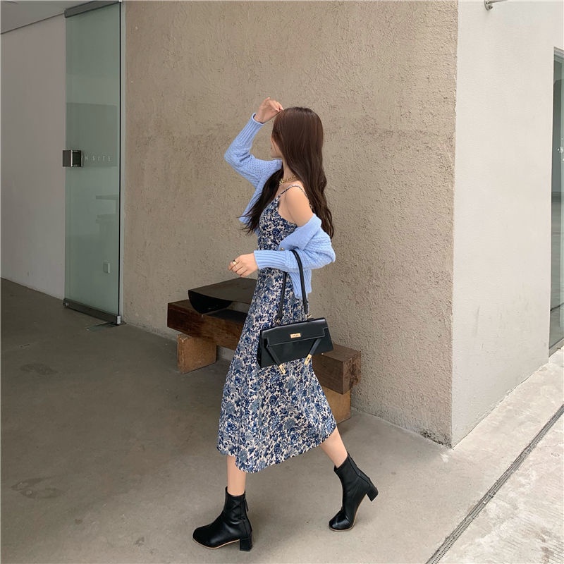 Đầm Dài Hai Dây Dáng Ôm In Hoa Kiểu Retro Pháp Dễ Thương Cho Bạn Gái