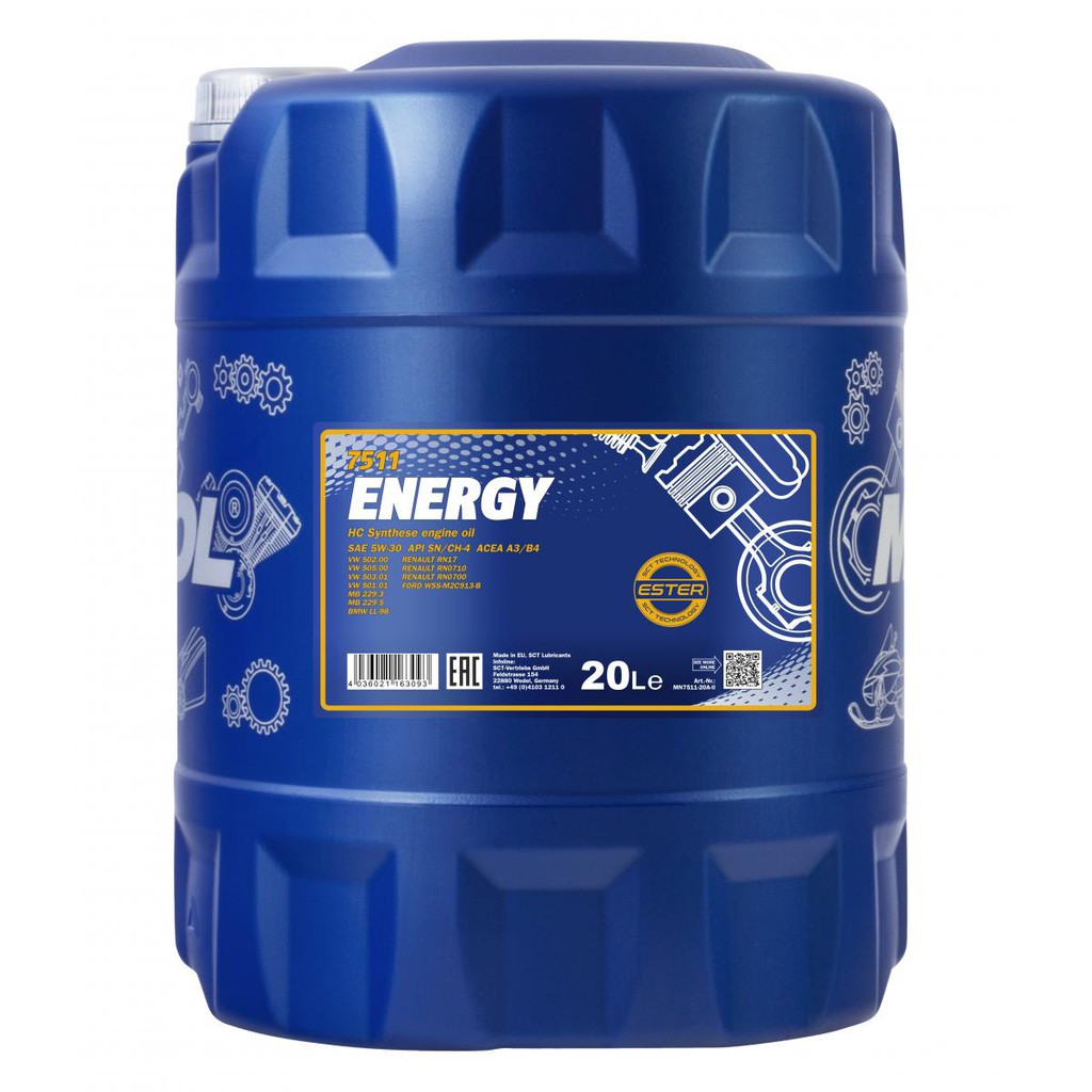 Nhớt Động Cơ Oto Máy Xăng Cao Cấp - Mannol Energy SAE 5W-30 API SN/CH-4 7511 [4L]