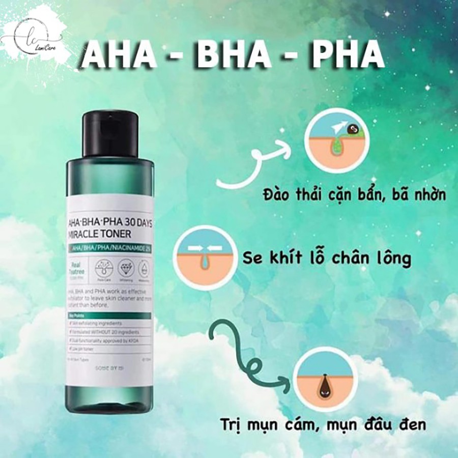 Bộ 4 sản phẩm dưỡng toàn diện cho da thâm mụn Some by mi AHA BHA PHA 30 days miracle cleanser, toner, serum, cream full