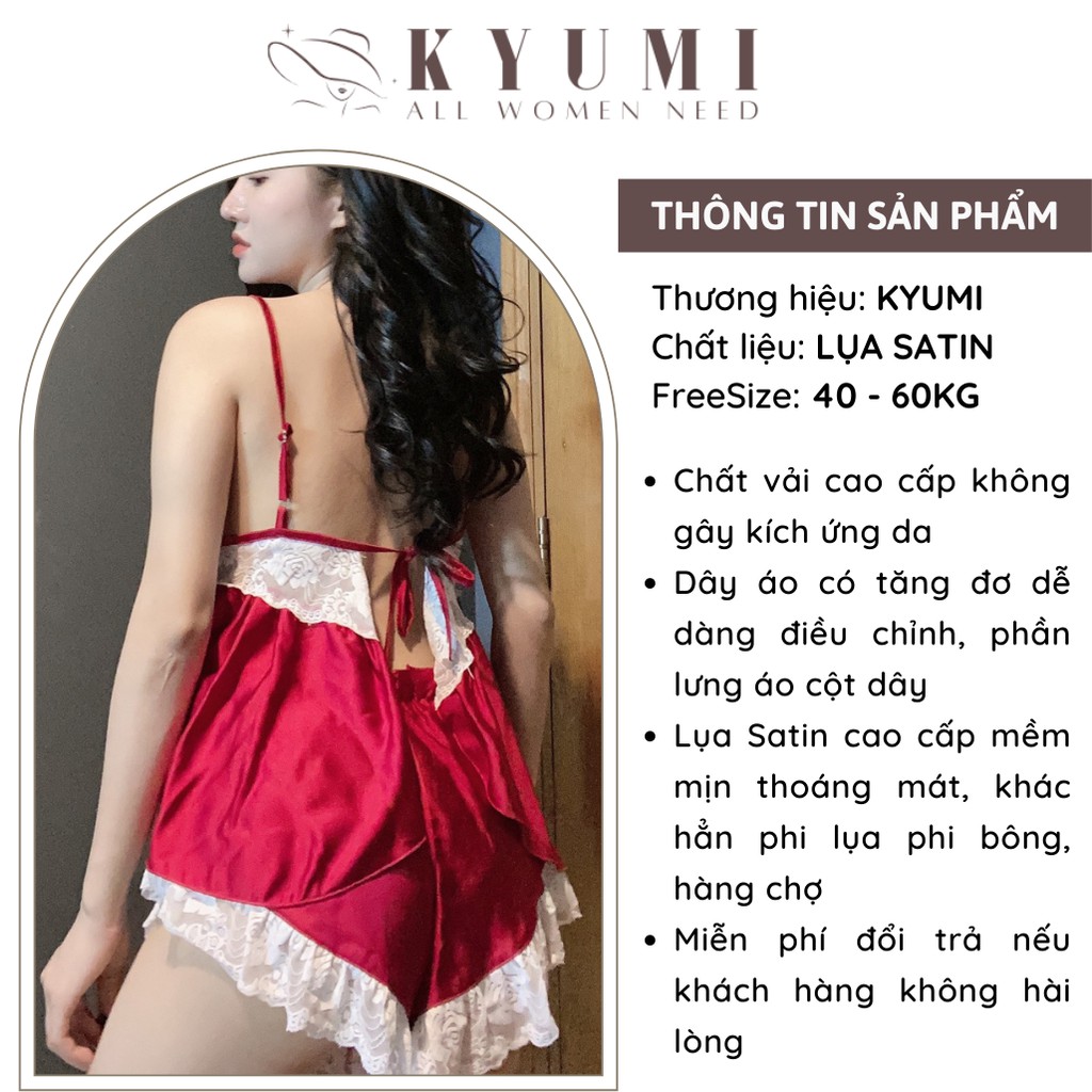 Đồ ngủ sexy đồ ngủ 2 dây phối ren lai cực xinh KYUMI OFFICIAL, chất liệu lụa satin, freesize 40-65kg tùy chiều cao 023 | BigBuy360 - bigbuy360.vn