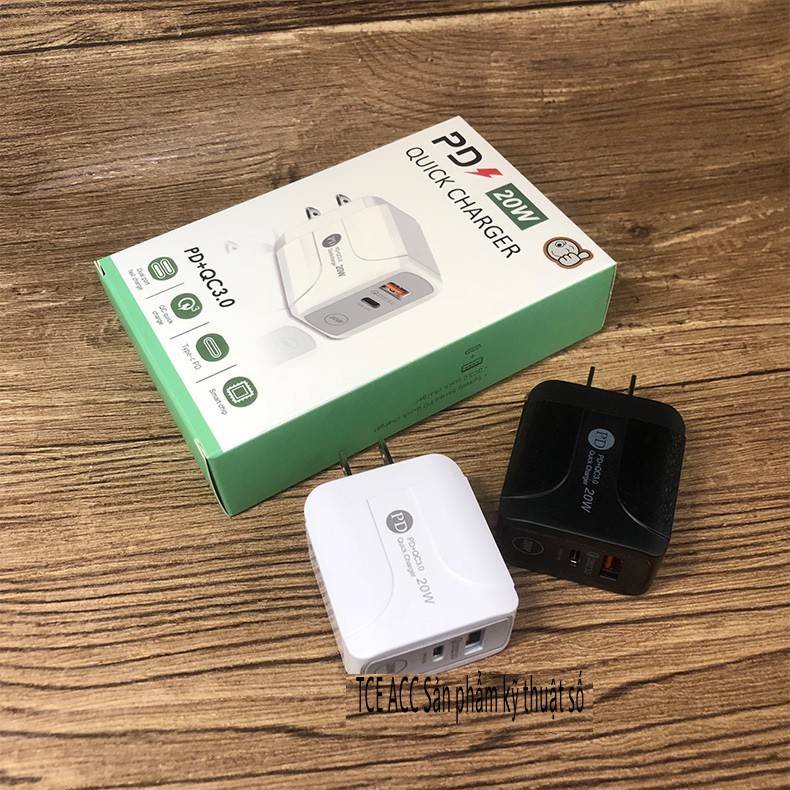 [20W] Bộ sạc nhanh 2 cổng PD+QC3.0   cốc sạc nhanh  IPHONE 8-13  iPad  Andriod  sạc Type-C to Ligtning dây sạc iphone