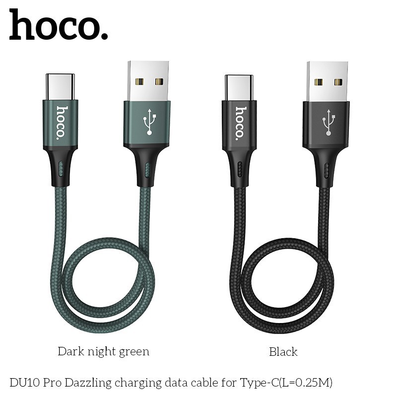 Cáp sạc ngắn type c nhanh Hoco DU10 25cm cho pin dự phòng chính hãng BH 12 tháng