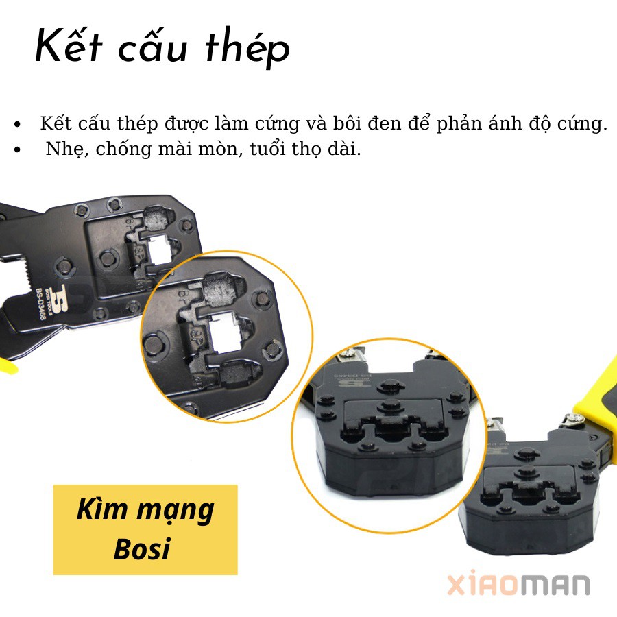 Kìm bấm mạng đa năng Bosi, kìm bấm dây mạng xuyên thấu thiết kế trợ lực chống trượt cực xịn