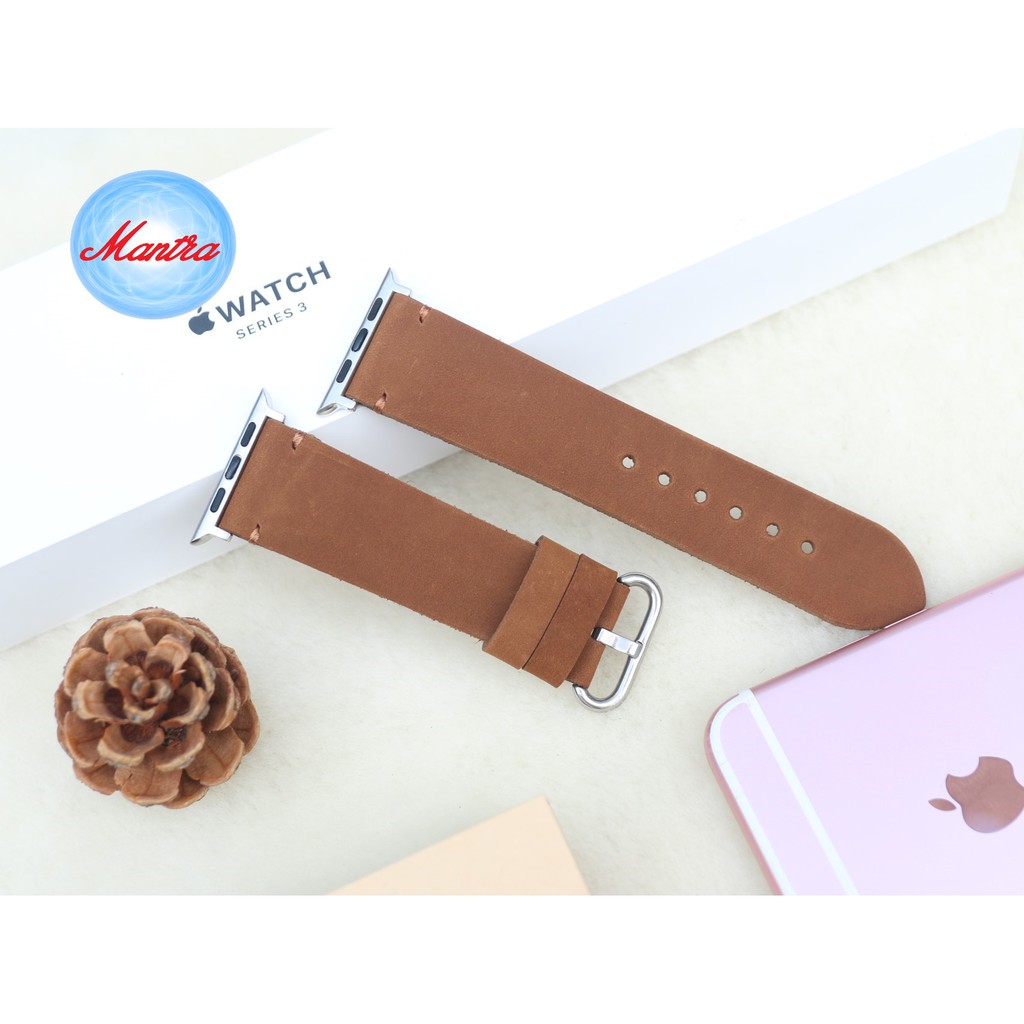 Dây Da Thay Thế Apple Watch Da Bò Sáp Handmade kèm Hộp Gỗ Đẹp