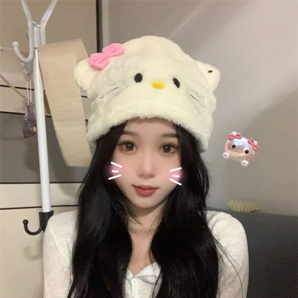 Mũ Lưỡi Trai Hình Mèo Hoạt Hình Chống Gió Mùa Đông Cho Nữ