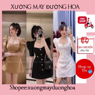 Váy kaki chun cổ vuông tay bồng hàng cúc siêu đẹp hàng loại 1