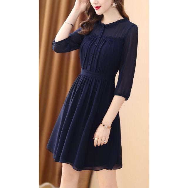 XIÊU MẪU THỜI TRANG ĐẦM XÒE CHIFFON XANH ĐEN VIỀN REN : RẺ VÔ ĐỊCH